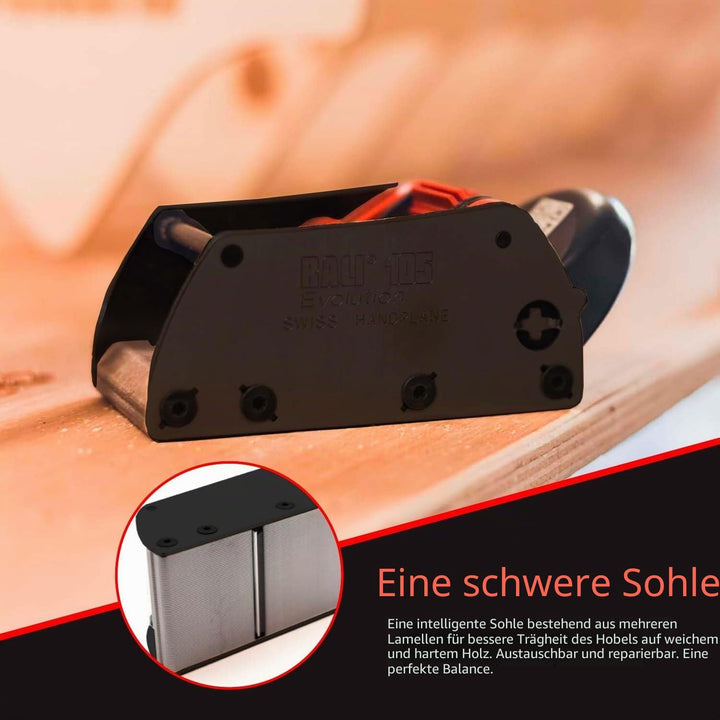 Hobel RALI 105 EVO B: Einhandhobel ohne Nachschärfen | Handhobel für Tischler | Einfache Einstellung
