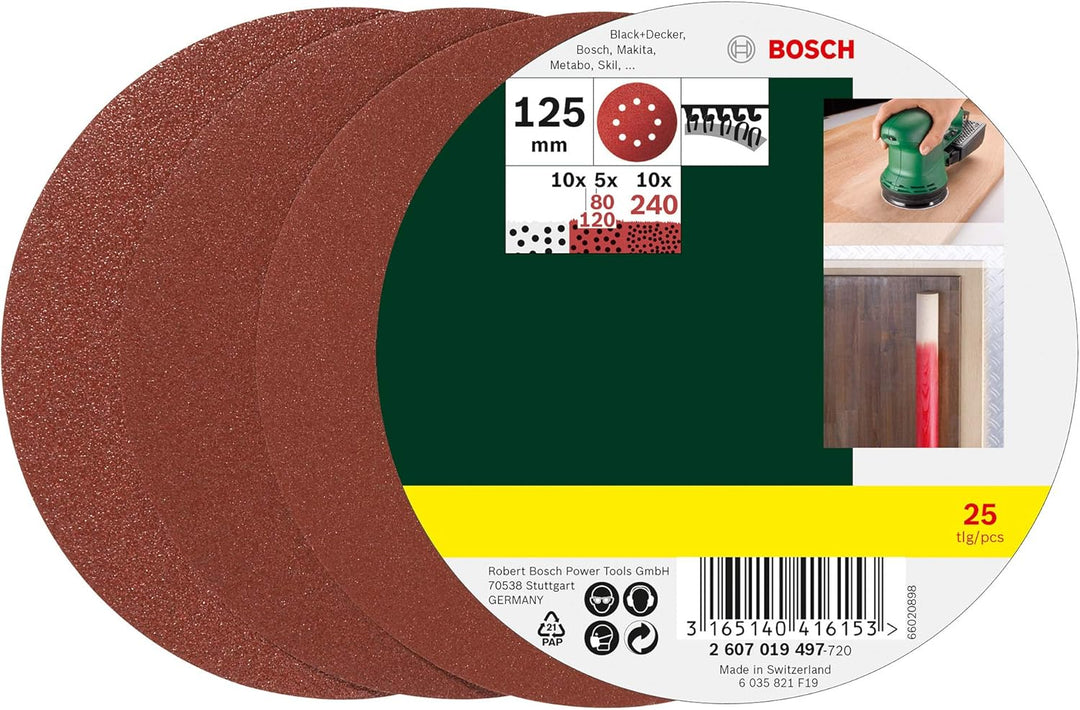 Bosch Exzenterschleifer PEX 400 AE (350 Watt, im Koffer) + Bosch Schleifblatt-Set 25tlg. (Hart- und