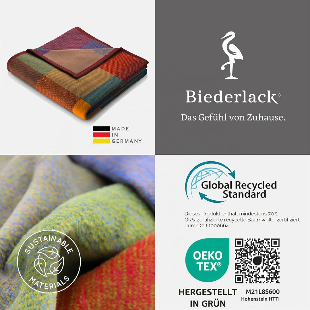 Biederlack Kuscheldecke bunt, Sofadecke 100% Baumwolle, 150 x 200 cm