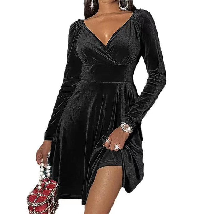XIVISTO Damen Samtkleid Elegant Abendkleid Langarm Cocktailkleid Rundhals Kleid Bodycon festliches P