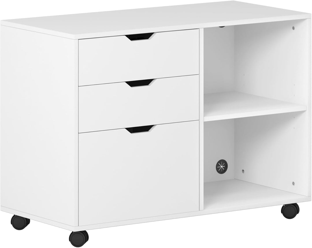 SogesHome Aktenschrank Rollcontainer Büroschrank Aufbewahrungsschrank aus Holz auf Rollen mit 3 Schu