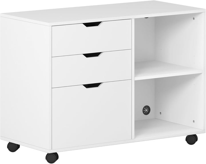 SogesHome Aktenschrank Rollcontainer Büroschrank Aufbewahrungsschrank aus Holz auf Rollen mit 3 Schu