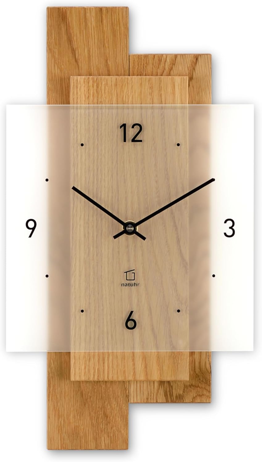 Natuhr Wanduhr Holz Eichwald Modern geräuscharm Eiche Mineralglas U.T.S. Uhrwerk (Eiche geölt, Quarz
