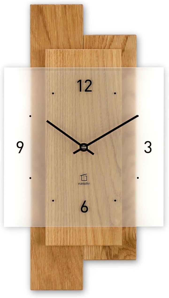 Natuhr Wanduhr Holz Eichwald Modern geräuscharm Eiche Mineralglas U.T.S. Uhrwerk (Eiche geölt, Quarz