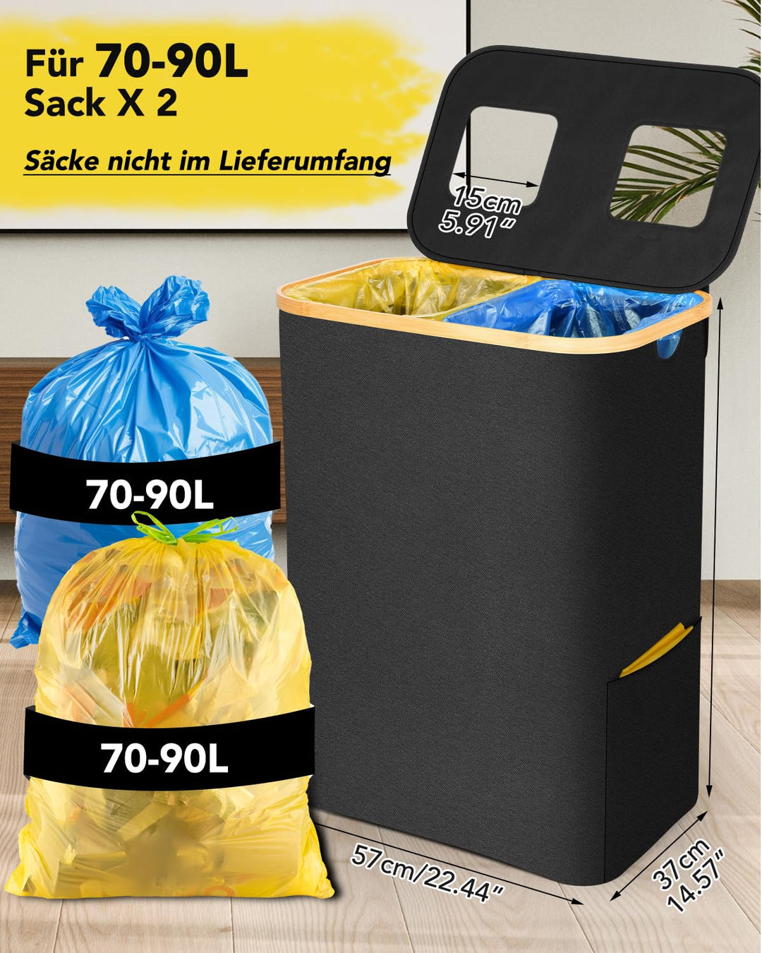 SOUTHGATE Gelber Sack Ständer 2 Fächer | 160L Stabiler Müllsackständer für 70-90L Müllsäcke x 2 | Ge
