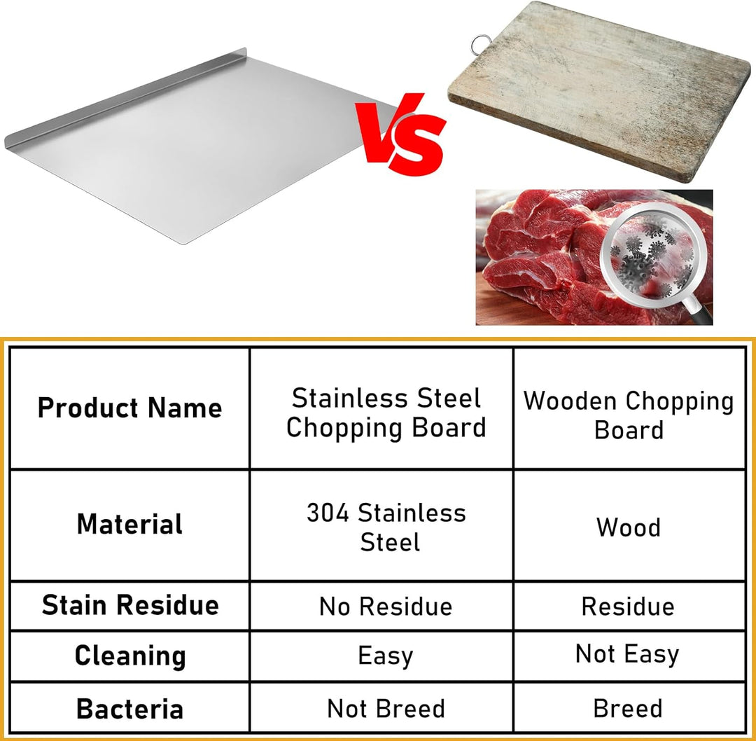 Rainmae 60 x 40cm Edelstahl Schneidebrett Für Fleisch,Fisch & Gemüse,Backen Schneidbrett Metall Stah