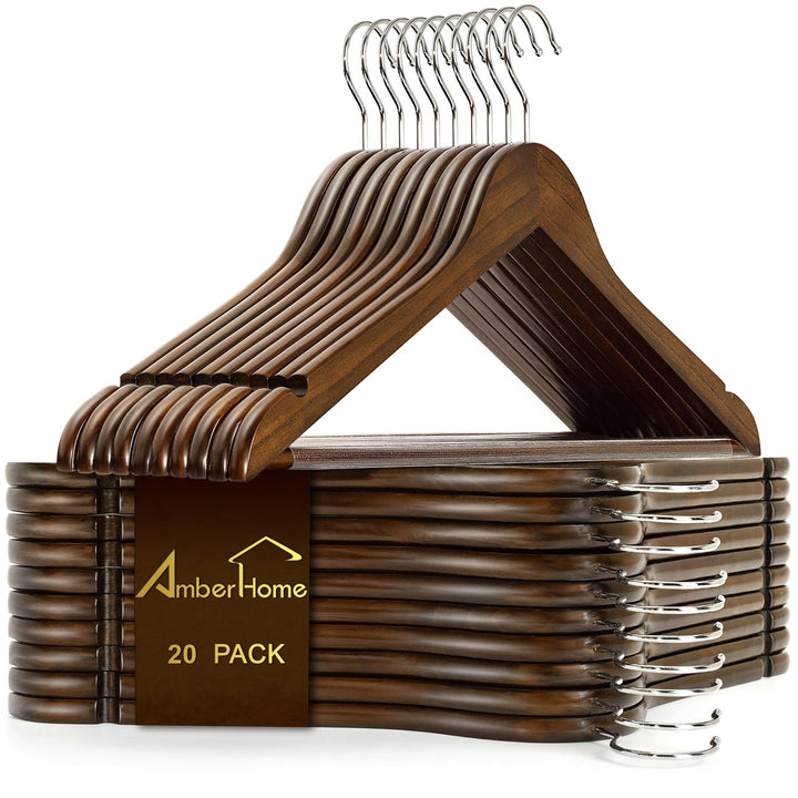 Amber Home 20 Stück 44,5cm Retro Kleiderbügel aus Holz mit Stange und Nut, Antik Braun Aufhänger für
