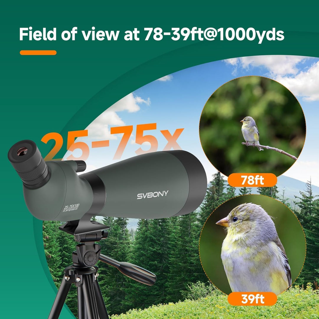 SVBONY SV28 100 mm Spektiv mit Upgrade-Stativ, kräftiges, höhenverstellbares, um 360° verstellbares