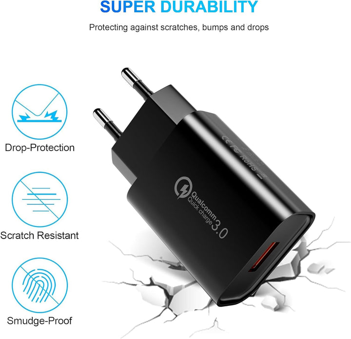 4 Stück USB Ladegerät Stecker, 18W Quick Charge 3.0 Schnellladegerät Netzteil 3A Ladeadapter für Sam