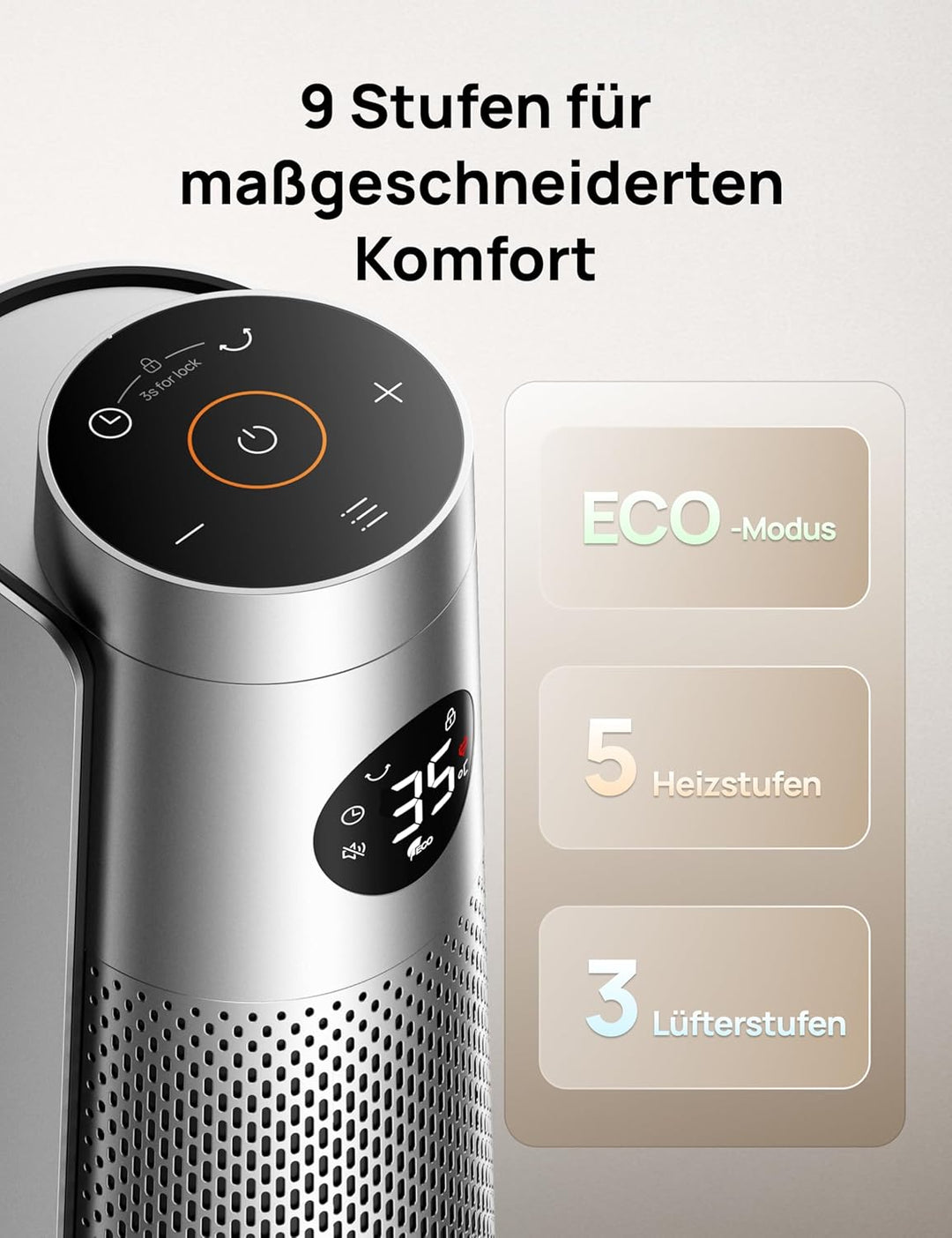 Dreo Heizlüfter Energiesparend, 2000W Elektrische Heizung mit Fernbedienung, 25 dB Leise, 120° Oszil