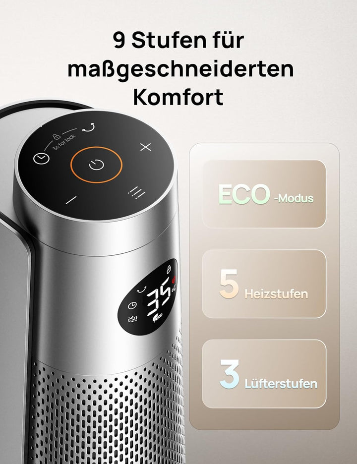 Dreo Heizlüfter Energiesparend, 2000W Elektrische Heizung mit Fernbedienung, 25 dB Leise, 120° Oszil
