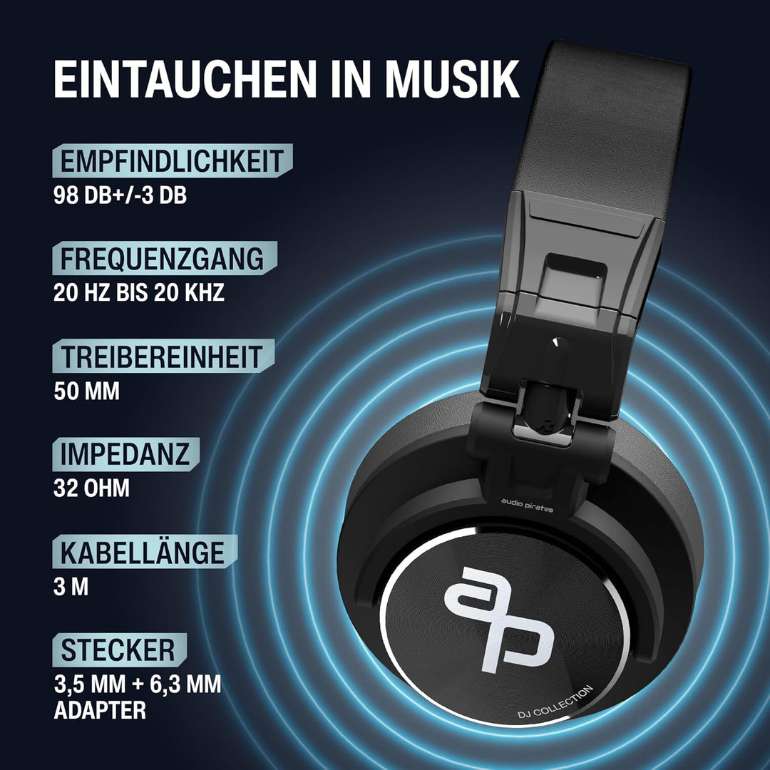 audio pirates - John DJ - Over-Ear Kopfhörer – Kopfhörer Klinkenstecker mit Case, DJ-Sound, 3m Kabel