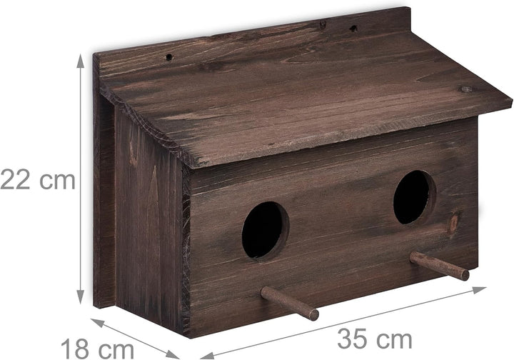 Relaxdays Nistkasten für Stare, natürliches Tannenholz, 2X Einflugloch 5 cm, Sitzstange, Vogelhaus z
