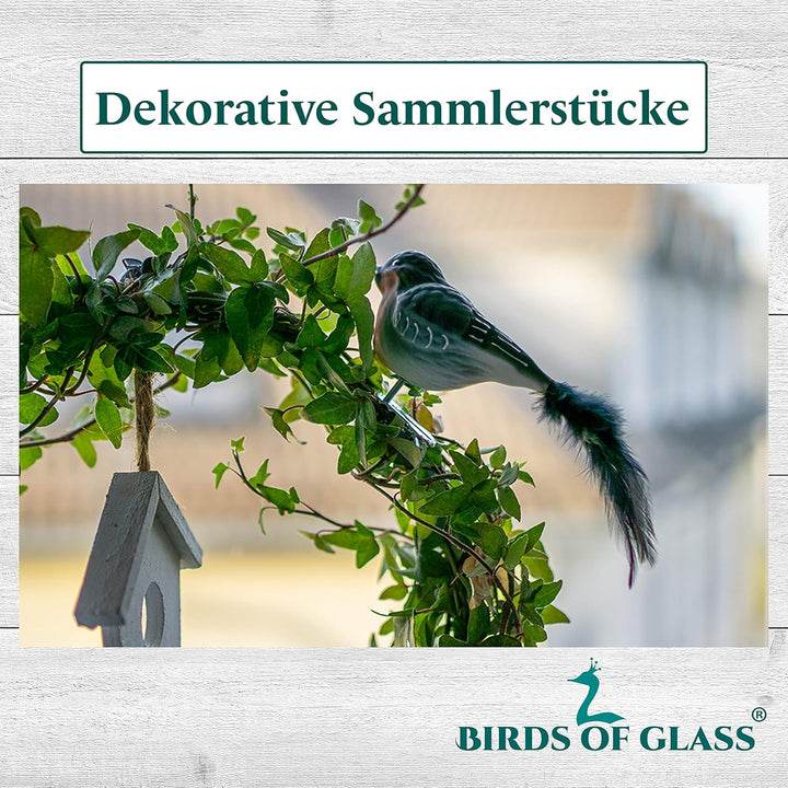 Birds of Glass® Glas-Vogel, Dompfaff mit Naturfeder | Glasschmuck Made in Germany | Eigene Herstellu