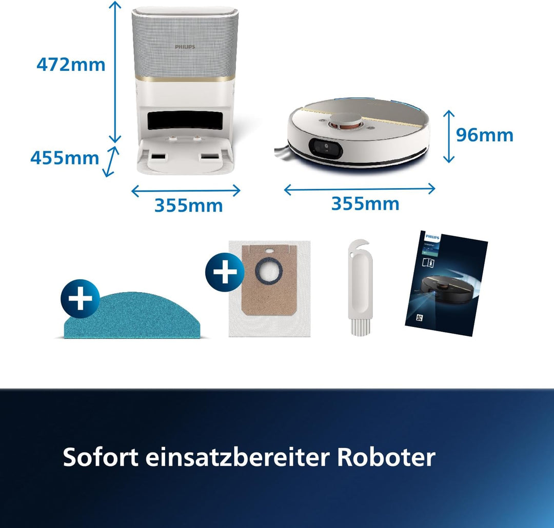 Philips Homerun Serie 7000 Saug-Wischroboter mit Saugstation, 5000 Pa, 360° LiDAR-Navigation, Erkenn