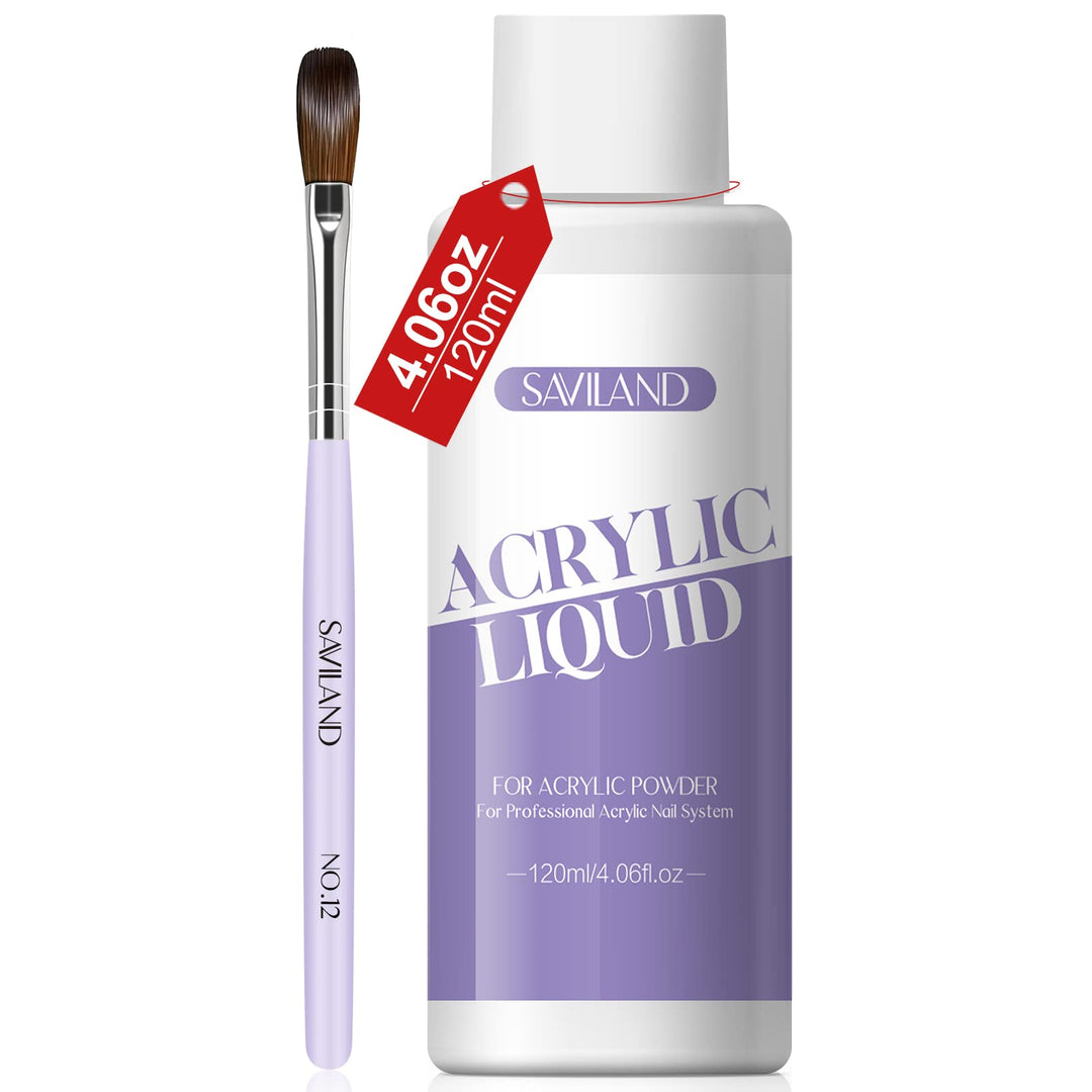 SAVILAND Acryl Liquid für Acrylic Nägel– 120ML Monomer for Acrylic Acrylpulver mit Acrylpinsel 12#,N