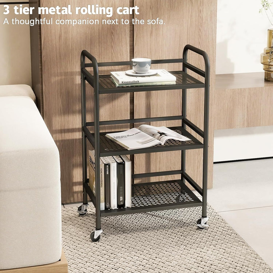 HDANI Rollwagen mit 3 Ebenen,robuster multifunktionaler Metallrahmen,unterstützt 10 kg pro Ebene,Rol