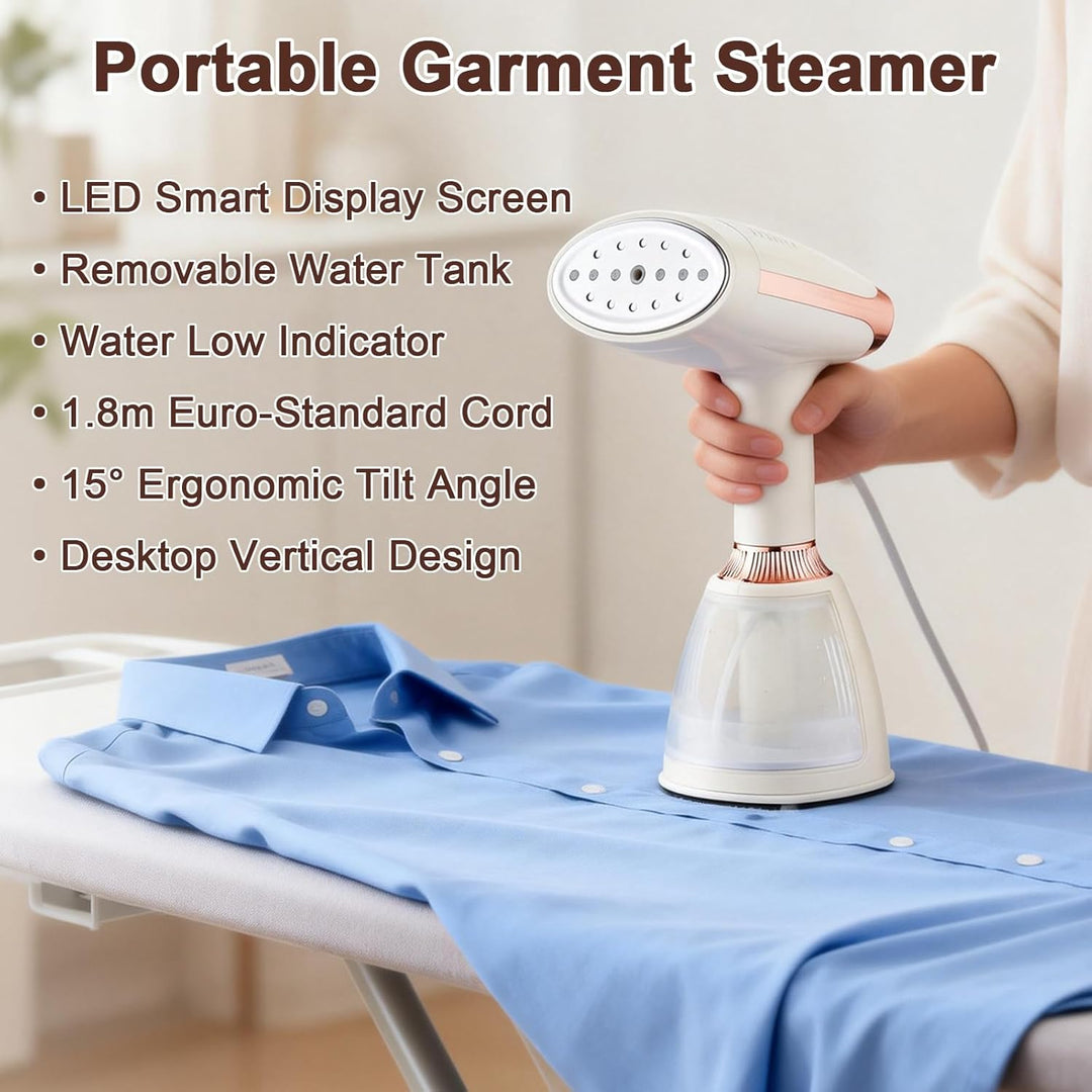 Hand Steamer Dampfglätter 1500W, Tragbarer Reise Dampfglätter mit 280ml Abnehmbarer Wassertank, 15 S