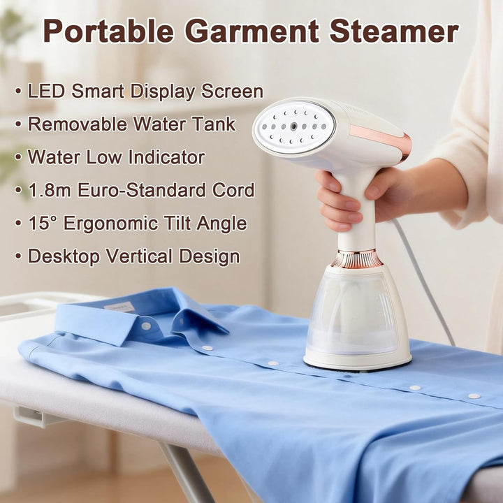 Hand Steamer Dampfglätter 1500W, Tragbarer Reise Dampfglätter mit 280ml Abnehmbarer Wassertank, 15 S