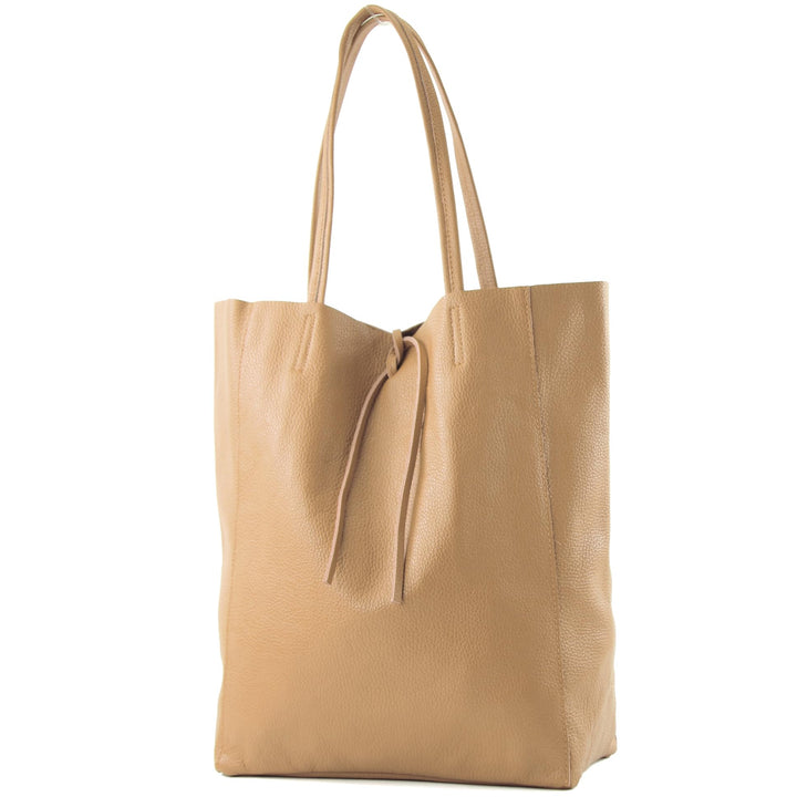modamoda de T163 Damen Leder Shopper Schultertasche, handmade in Italy Beige, Beige