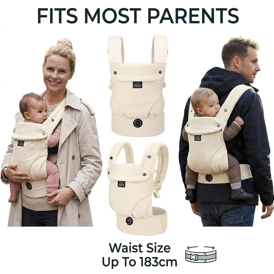 Bebamour Babytrage für 3,6–14,9 kg, ergonomisch, komfortabel, Baumwolle, für vorne und hinten, beige