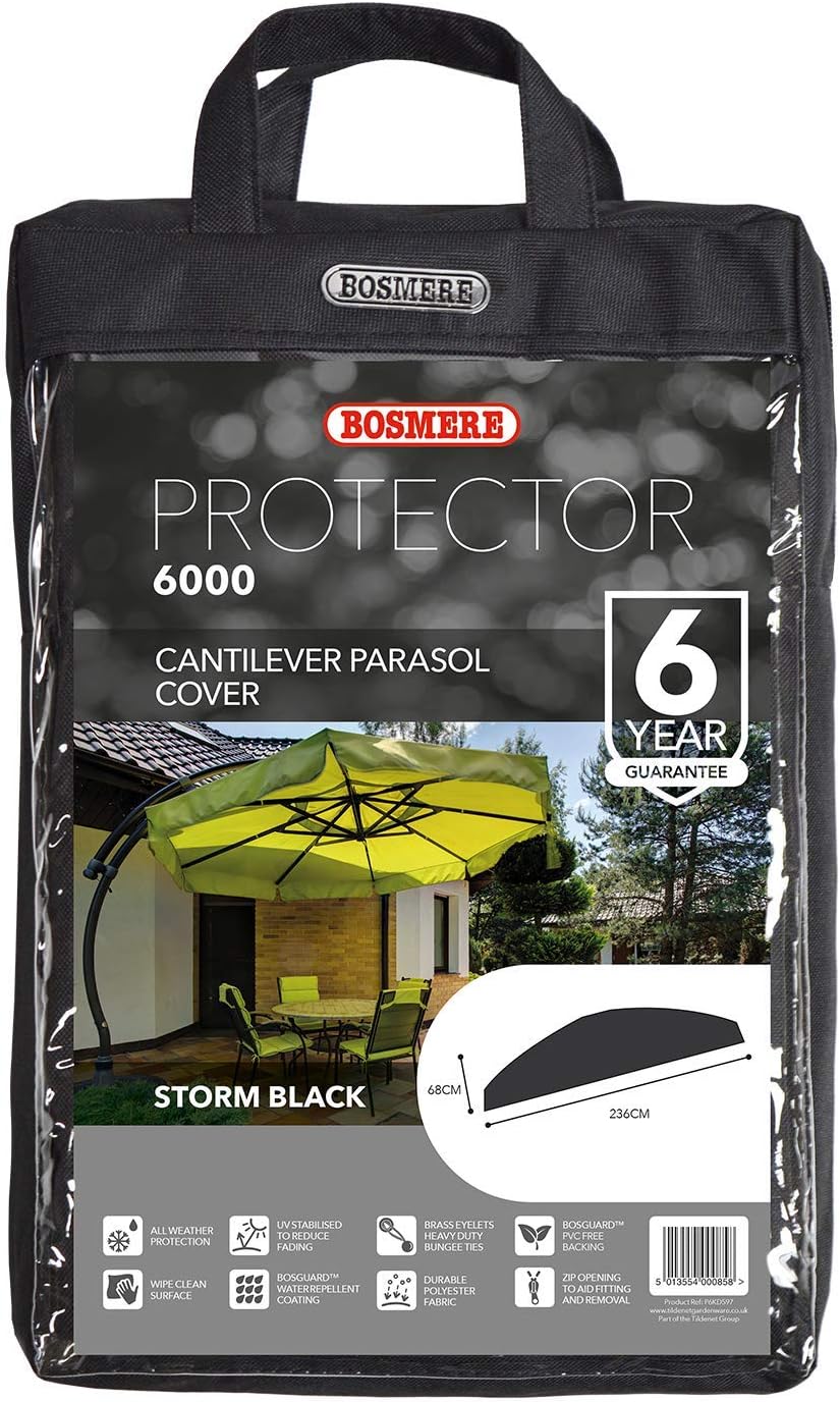 Bosmere D597 Freischwinger-Sonnenschirmhülle, Storm Black Schwarz, Schwarz