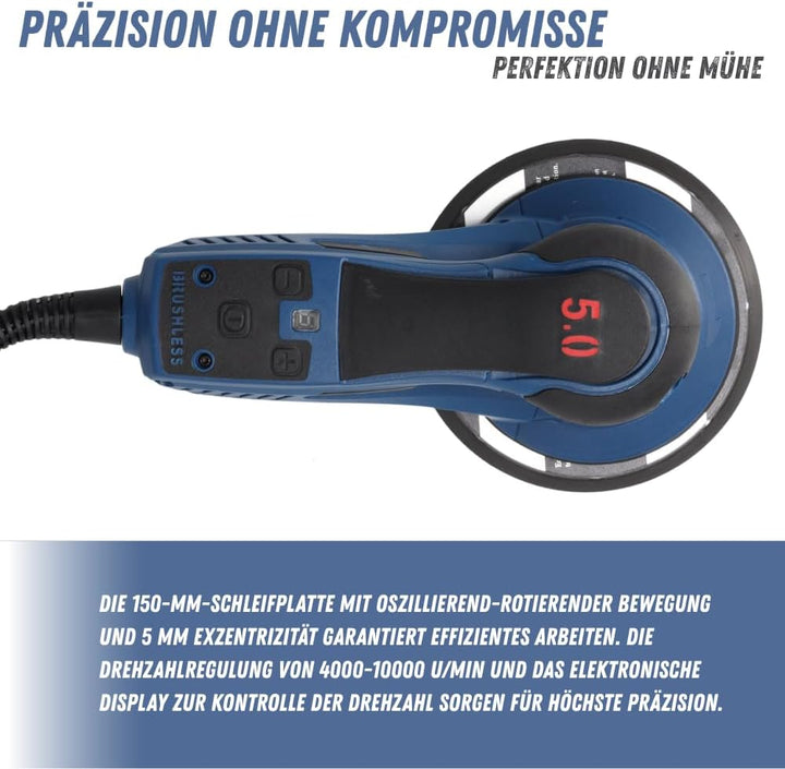 DEDRA Exzenterschleifer Exzenterschleifer 350W, Ø150mm – Bürstenlos, regelbare Drehzahl 4000–10000 U
