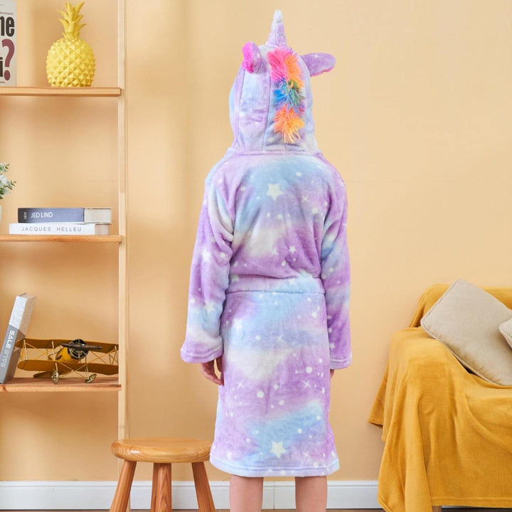Piefry Weicher Einhorn-Bademantel mit Kapuze für Mädchen mit Einhorn-Pantoffeln, Augenbinde und Stir