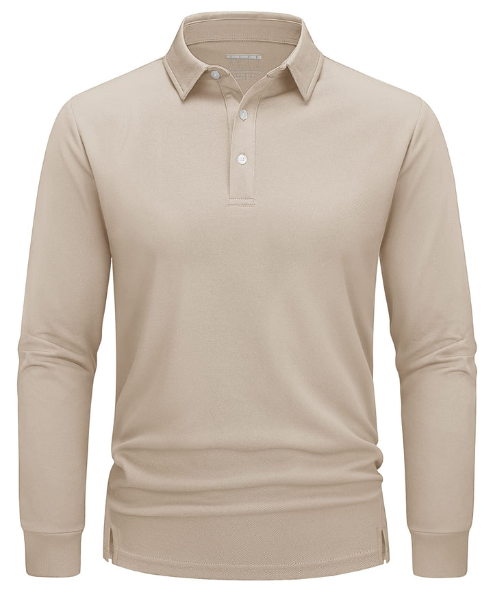 TACVASEN Herren Poloshirt Langarm Golf Polo Schnelltrocknend Funktionsshirts Leicht T-Shirts mit 3-K