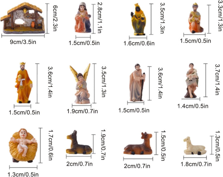 Krippen Set Weihnachten 3,5 cm Hoch - Krippenfiguren Statuen | Religiöse Resin Figuren Deko für Tisc