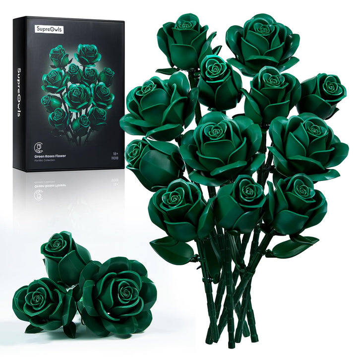Millionspring Grüner Rosenstrauss Bauset Grüne Künstliche Rosen Geschenke für Ihn Sie Erwachsene zum