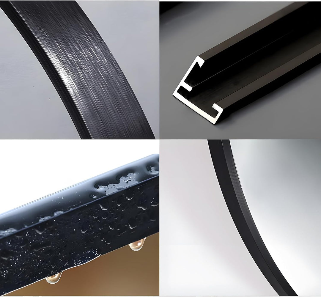 MIQU Badezimmerspiegel 50 x 50 cm Badspiegel ohne Beleuchtung Rund Spiegel Schwarz Metallrahmen Wand