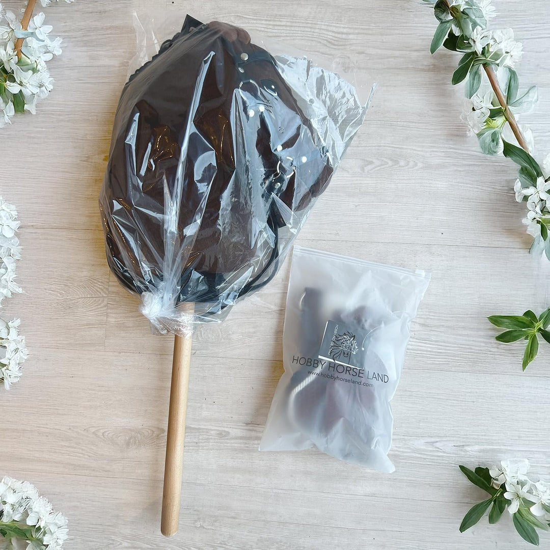 Hobby Horse A3 Bai Braun Rosshaar schwarz - Pferde - komplettes Zubehörset - Netz, Trense, Zügel, Ha