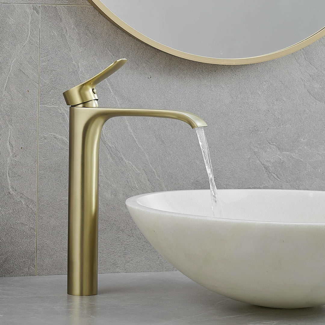 Gold Wasserhahn Bad Waschtischarmatur, Badarmatur Hoch Wasserfall Armatur für Waschbecken im Badezim
