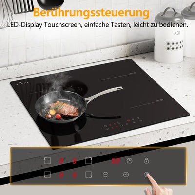 Induktionskochfeld 4 Platten mit Stecker, DELITEER, Induktions Kochfeld Autark 16A Steckerdose, 3500