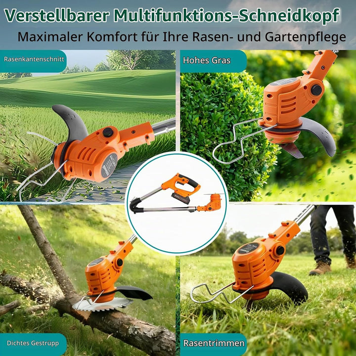 Akku Rasentrimmer mit Akku, Elektrischer Rasentrimmer mit 4 Messertypen, Elektrischer Freischneider