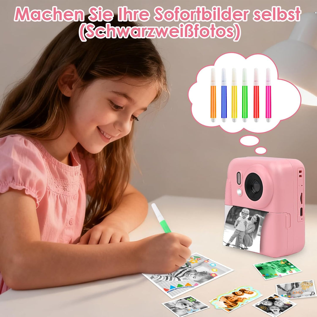 Kinderkamera Sofortbildkamera, 2,4 Zoll Sofortbildkamera Kinder mit 32G Karte und Fotopapier Drucken