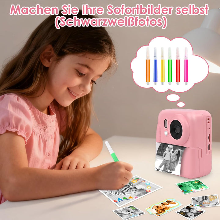 Kinderkamera Sofortbildkamera, 2,4 Zoll Sofortbildkamera Kinder mit 32G Karte und Fotopapier Drucken