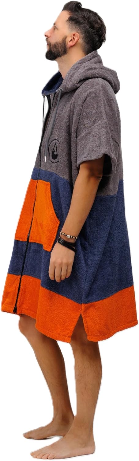 WAVE HAWAII Shany ZIP Surfponcho für Körpergrössen von 170-200 cm aus 100% ÖKO Baumwolle Umkleidehil