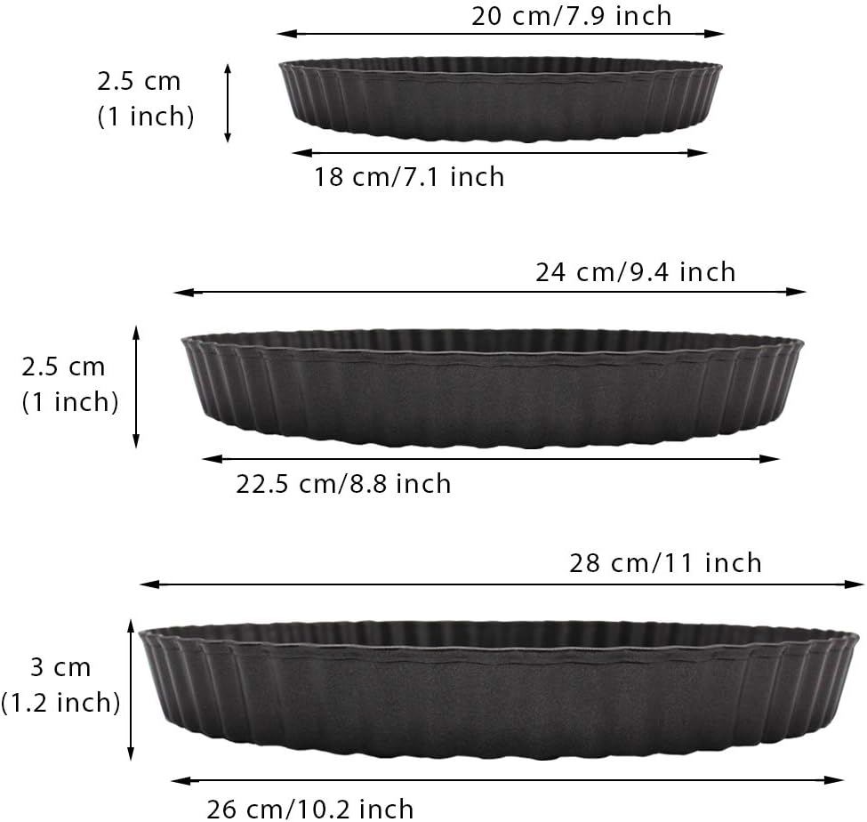 Grandwish 3 Stück Tarteform mit Hebeboden, 20/24/28 CM Antihaft Quicheform, Rund, 20/24/28 cm