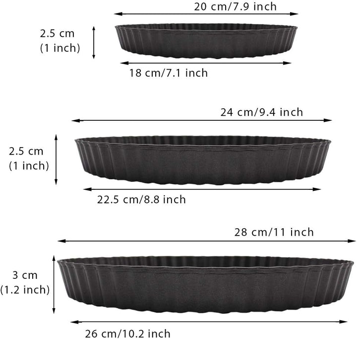 Grandwish 3 Stück Tarteform mit Hebeboden, 20/24/28 CM Antihaft Quicheform, Rund, 20/24/28 cm