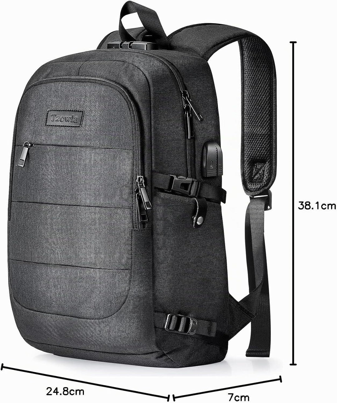 Tzowla Anti Diebstahl Laptop Rucksack für Herren,Rucksack Wasserdicht mit USB-Ladeanschluss und Schl