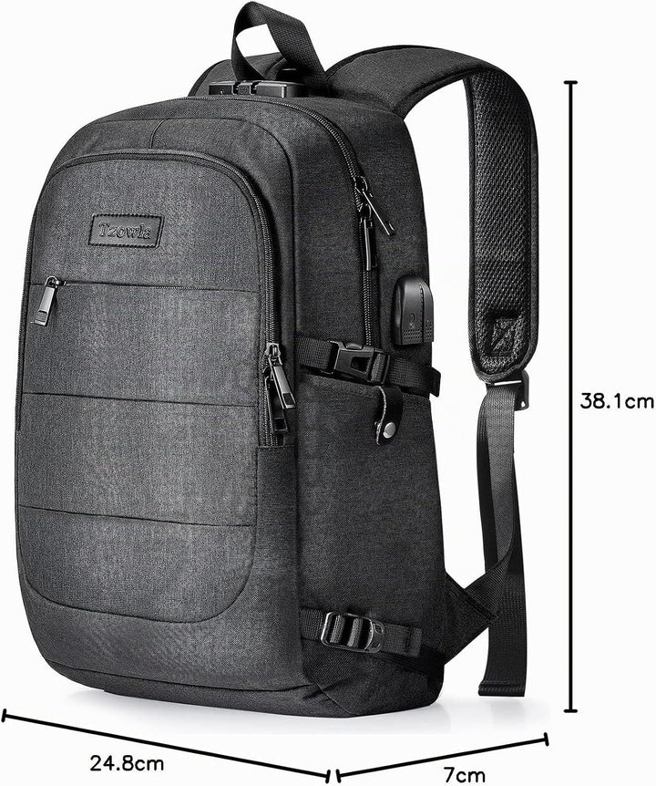 Tzowla Anti Diebstahl Laptop Rucksack für Herren,Rucksack Wasserdicht mit USB-Ladeanschluss und Schl