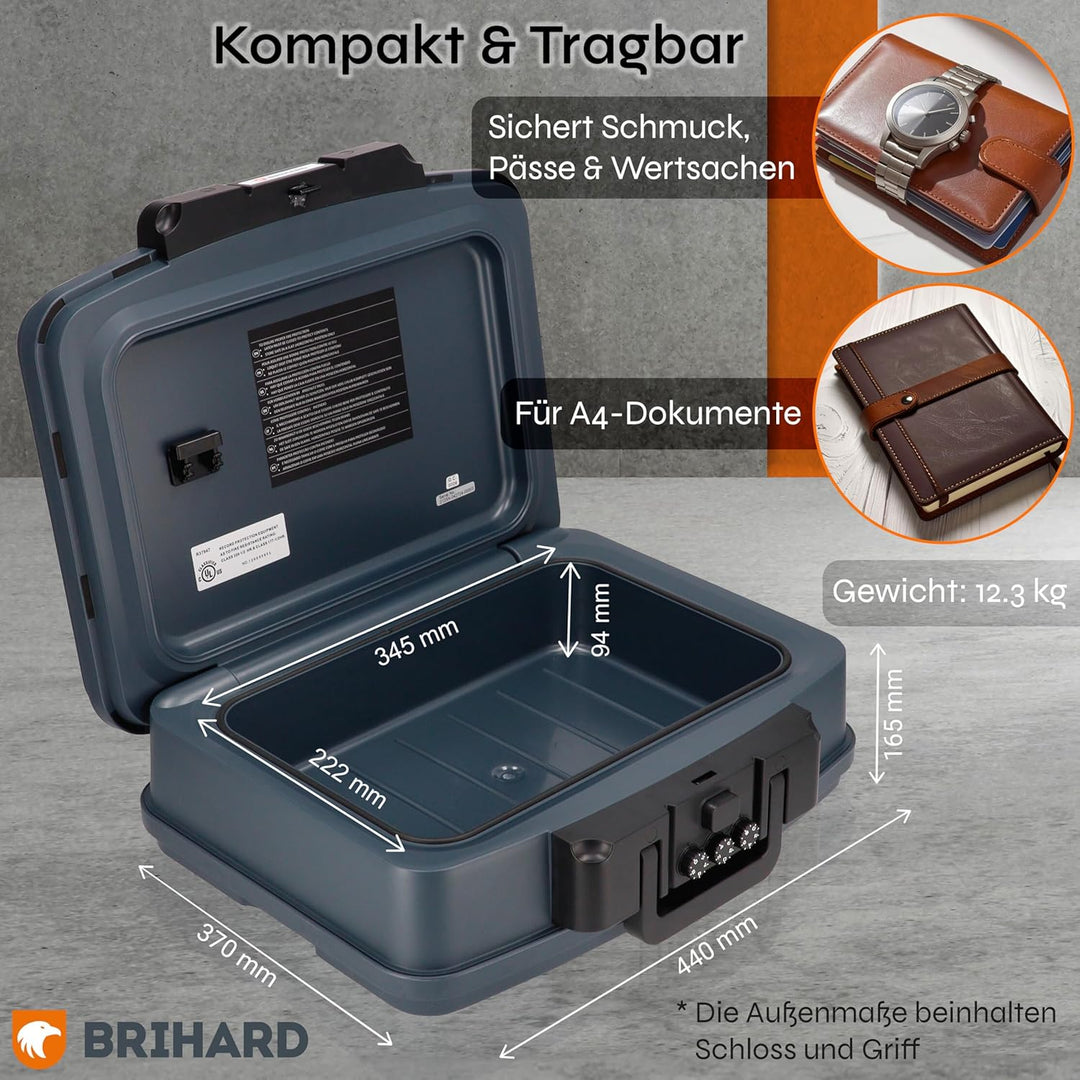 zertifizierte Dokumentenkassette 2125N, A4 - wasserdichte & feuerfeste Dokumentenbox mit Zahlenschlo