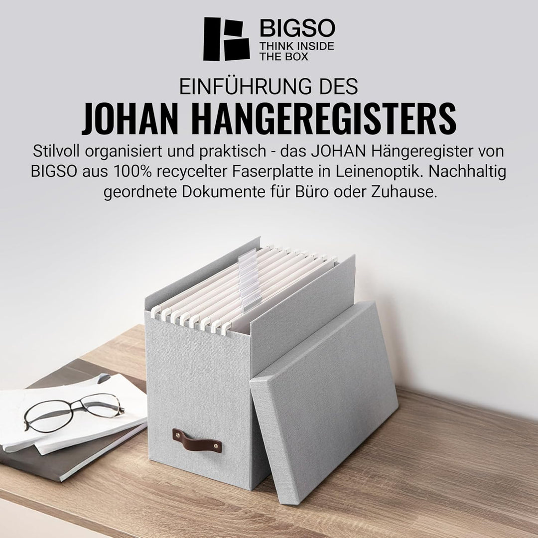 BIGSO JOHAN Hängeregisterbox A4 – Hängemappenbox mit Deckel und Griff – Schreibtischablage für Hänge