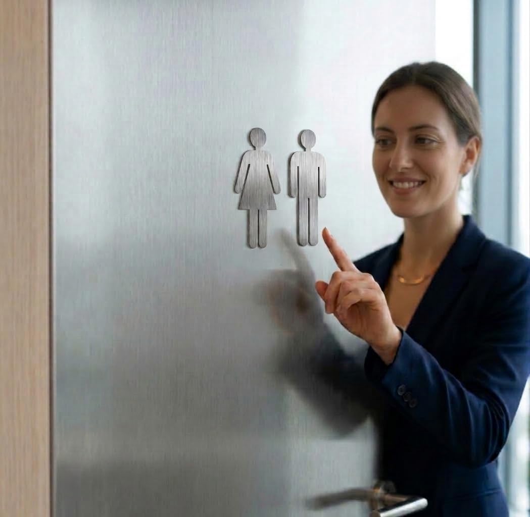 Türschild Set "Frau+Mann" Toilettenschild, je 1 Stk. MATT Edelstahl gebürstet - Höhe 11,5 cm