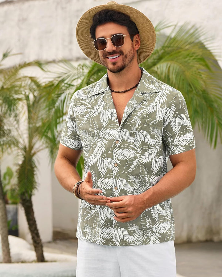 Herren Hawaiihemd Freizeit Hemd Kurzarm Baumwolle Blumen Shirt Urlaub Sommer Strand Hemd Reise Shirt