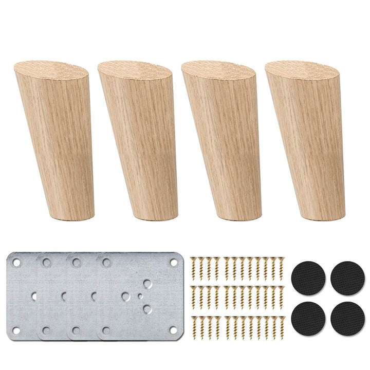 La Vane 4 Stück Möbelfüsse aus Massivholz, schräg konisch, mit Montageplatte und Schrauben für Sofa,