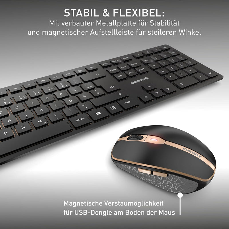 CHERRY DW 9100 SLIM, Kabelloses Tastatur- und Maus-Set, Deutsches Layout (QWERTZ), Bluetooth & 2,4 G