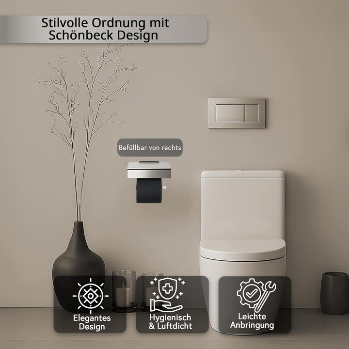 Toilettenpapierhalter mit Feuchttücherbox - Gehäuse Poliert & Abdeckung Edelstahl - befüllbar von Re